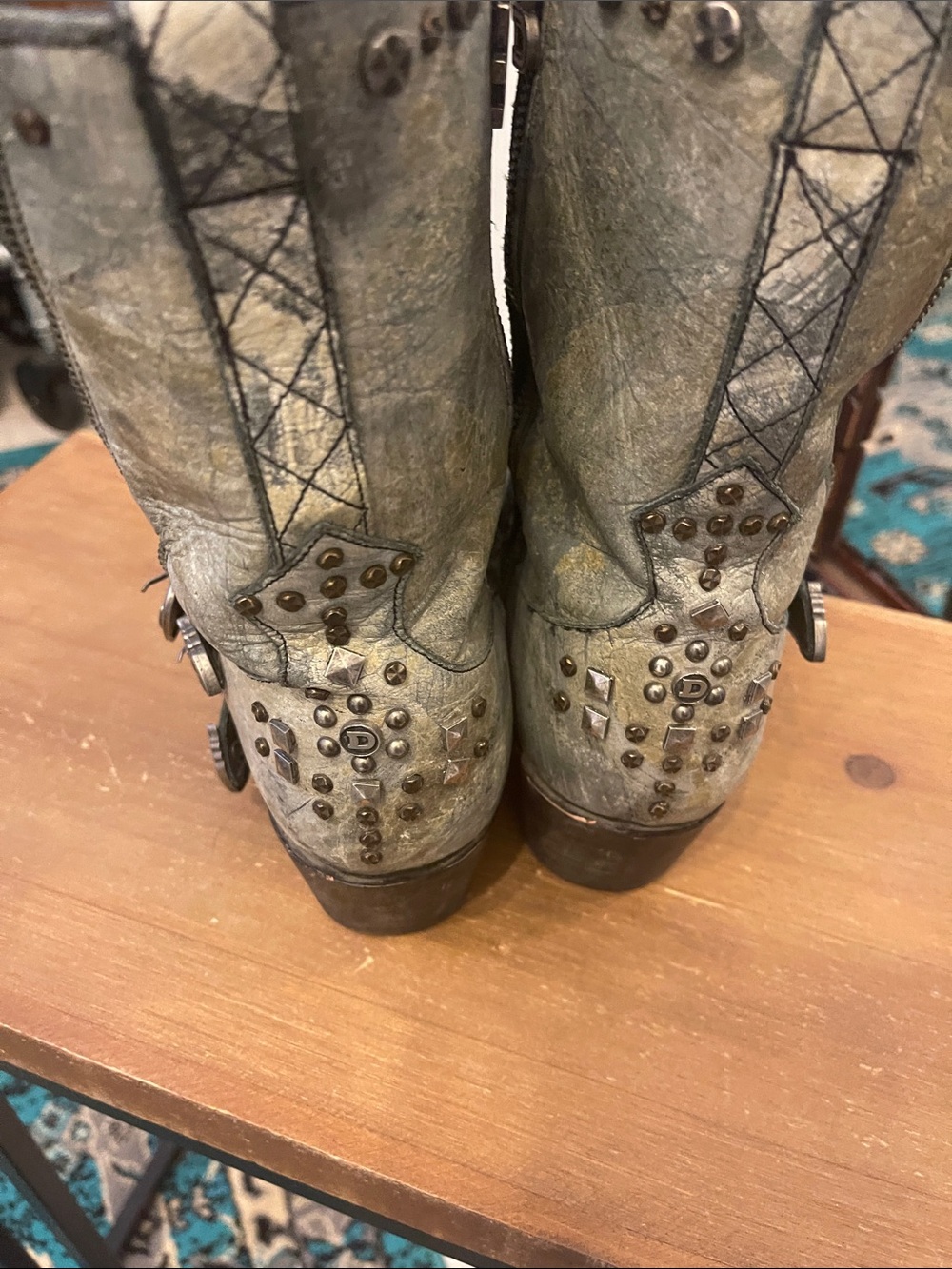 Double D Ranch Distressed Studded Gray Cowboy Boots - Picture 7 of 10